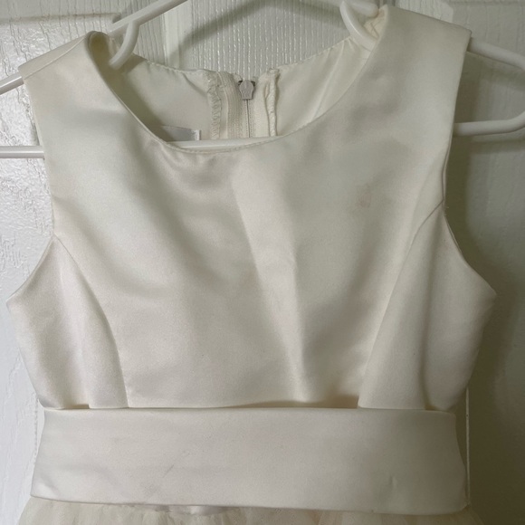 David's Bridal Ivory Kids Dress with Satin Bow - Picture 3 of 13